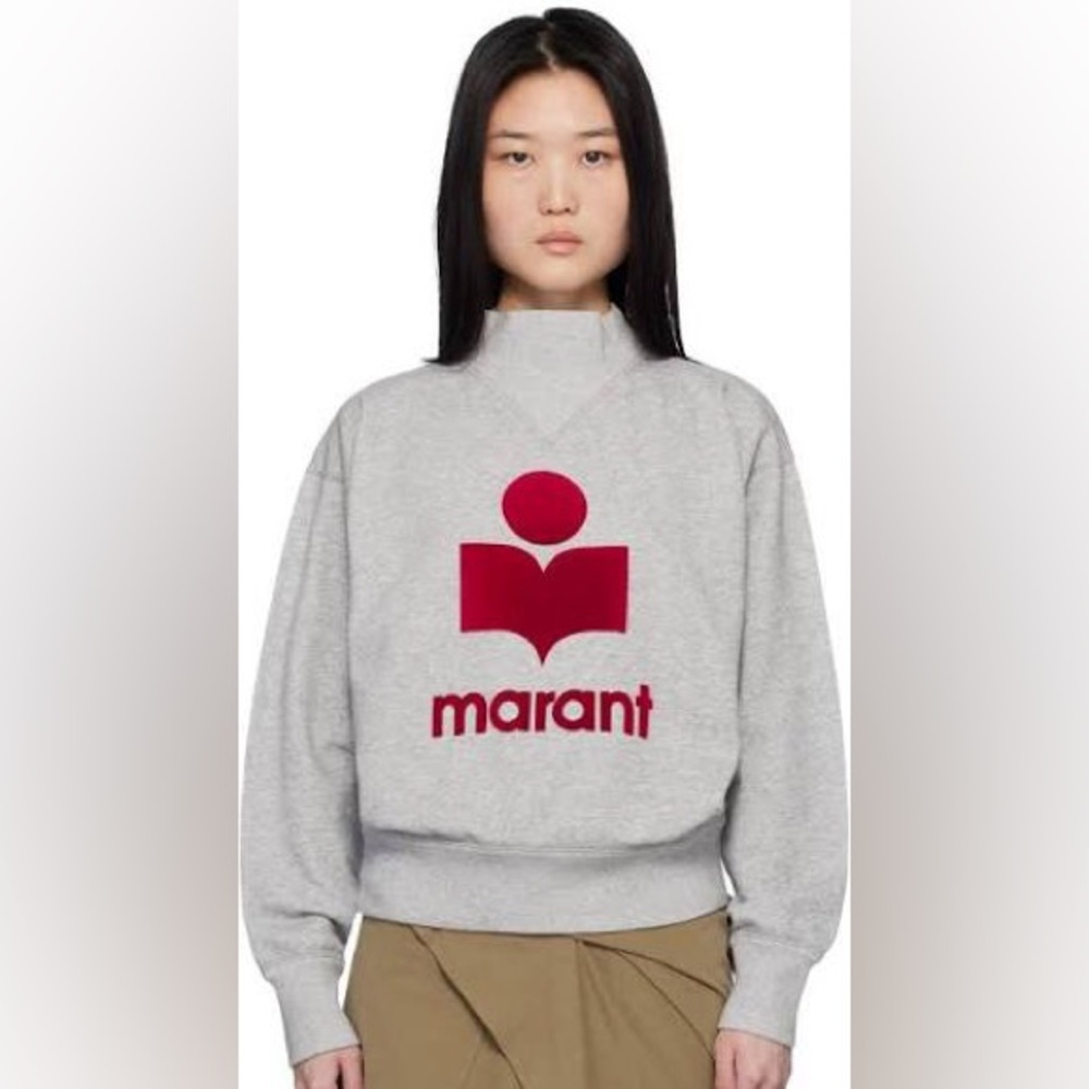 Isabel Marant etoile Moby logo pullover sweatshirt in grey maroon combo - Picture 2 of 8